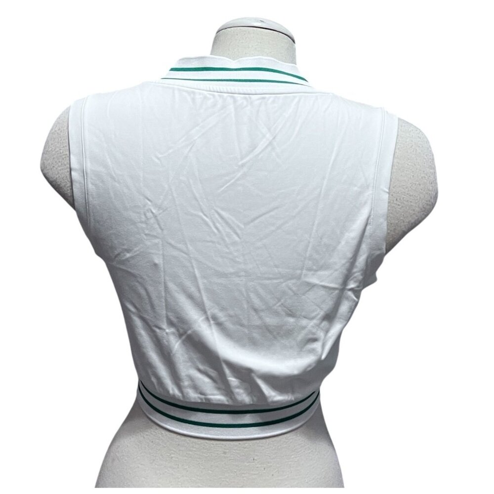 Halara V Neck Sleeveless Sport Striped Casual Cropped Shirt Sz XS White & Green - Picture 2 of 6